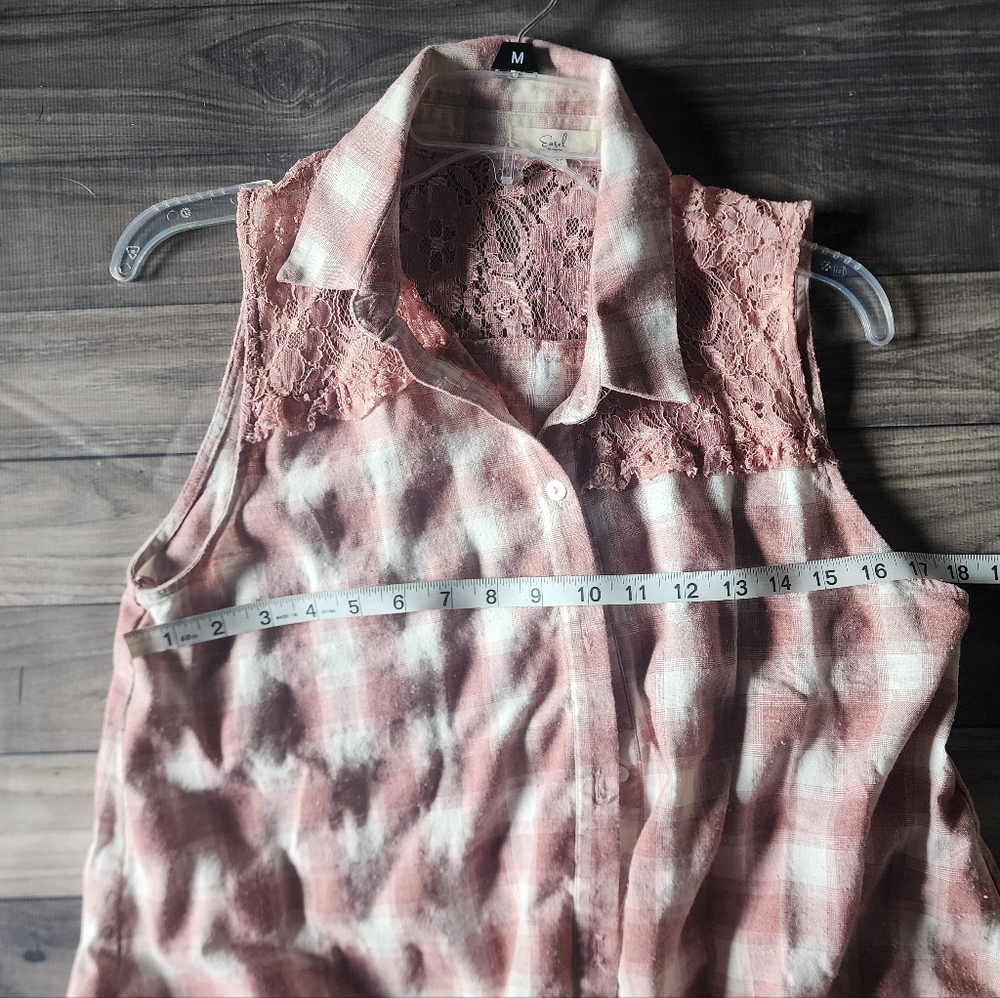 Easel Pink and White Plaid Sleeveless Top - Picture 7 of 8